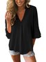 Women Casual Solid  3/4 Sleeve V-neck Top