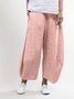 zolucky Women Summer Pink Cotton Pockets Shift Casual Capri Pants