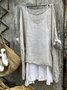 zolucky Women Thin Summer Linen 3/4 Sleeve Round Neck Top