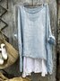 zolucky Women Thin Summer Linen 3/4 Sleeve Round Neck Top