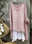 zolucky Women Thin Summer Linen 3/4 Sleeve Round Neck Top