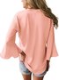 Women Casual Solid  3/4 Sleeve V-neck Top