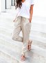 zolucky Solid Drawstring Casual Linen Pants Women Trousers