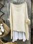 zolucky Women Thin Summer Linen 3/4 Sleeve Round Neck Top