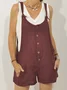 Casual Solid Color Plus Size Overalls Solid Sleeveless Pocket Jumpsuit for women