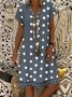 Women V-Neck Short Sleeve Hollow Polka Dot Summer Dress