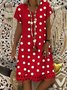 Women V-Neck Short Sleeve Hollow Polka Dot Summer Dress