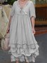 Pink V Neck Half Sleeve Weaving Dress