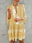 Cotton-blend Printed Long Sleeve Casual Daily Weaving Dress