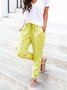 zolucky Solid Drawstring Casual Linen Pants Women Trousers