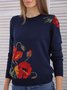 Crew Neck Floral Long Sleeve Knitwear & Sweater