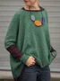 zolucky Casual Knitted Plain Round Neck Vintage Sweater