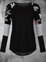Floral-Print Long Sleeve Crew Neck Casual Top