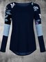 Floral-Print Long Sleeve Crew Neck Casual Top