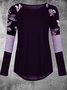 Floral-Print Long Sleeve Crew Neck Casual Top
