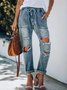 Blue Casual Drawstring Jeans
