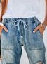 Blue Casual Drawstring Jeans