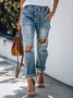 Blue Casual Drawstring Jeans