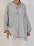 Gray Blue Buttoned Solid Long Sleeve Blouse