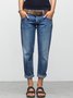 Blue Denim Washed Casual Patchwork Jeans