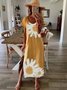 Women Summer Floral-Print Short Sleeve Casual Maxi Dress