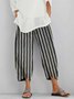 Linen Casual Pockets Stripes Pants