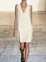 White Sleeveless Cotton-Blend V Neck Weaving Dress
