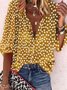 Women Vintage Half Sleeve Boho Floral Printed V Neck Casual Top