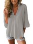 Women Casual Solid  3/4 Sleeve V-neck Top