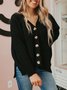 Black Shift V Neck Long Sleeve Buttoned Cardigan Sweater