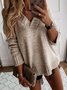 Khaki Shift Casual V Neck Plain Sweater