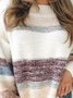 Vintage Multicolor Striped Plus Size Long Sleeve Crew Neck Casual Sweater