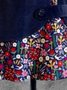 Dark Blue Printed Floral A-Line Vintage Casual Skirt