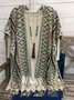 Large size Multicolor Cotton-Blend Tribal Printed Half Sleeve Fleece Coat