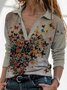 Women's Vintage V-neck Geometric Butterfly Print Casual Top