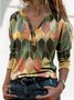Women Casual Geometric Color Block Long Sleeve Shirt