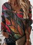 Casual V Neck Shift Leaves Top