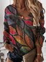 Casual V Neck Shift Leaves Top
