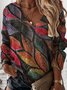 Casual V Neck Shift Leaves Top