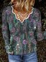 Casual Floral Cotton Blend Long Sleeve Vintage Sweater