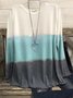Multicolor Color-Block Long Sleeve Crew Neck Casual T-shirt