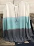 Multicolor Color-Block Long Sleeve Crew Neck Casual T-shirt