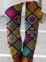 Mystery Mandala Printed Cotton-Blend Mid Waist Sheath Floral-Print Fit Elastic Band Long Leggings