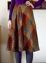 Brown Plaid Printed Ruched A-line Vintage Casual Skirt