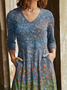 3/4 Sleeve Cotton-Blend V Neck Knitting Dress