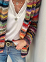 Womens Cardigan Color Block Striped Long Sleeve Open Front Casual Knit Sweater Holiday Coat Outwear