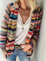 Womens Cardigan Color Block Striped Long Sleeve Open Front Casual Knit Sweater Holiday Coat Outwear