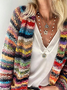 Womens Cardigan Color Block Striped Long Sleeve Open Front Casual Knit Sweater Holiday Coat Outwear
