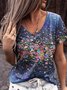 Women's Floral V Neck Floral-Print Short Sleeve Casual T-shirt