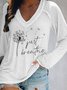 Casual Long Sleeve Floral-Print V Neck T-shirt